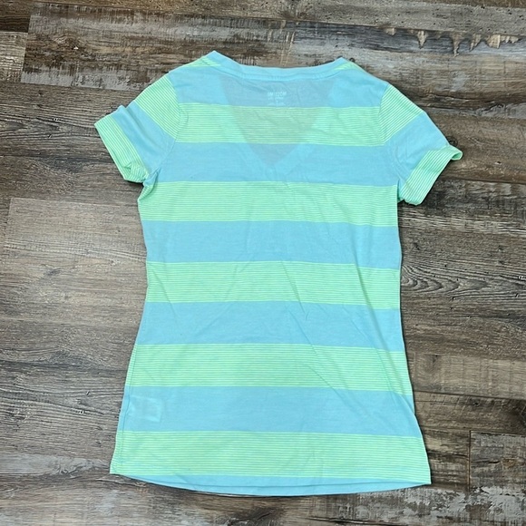 MOSSIMO V-Neck Fitted Baby T-shirt S Aqua Mint Stripes Y2K Bright Kidcore Cute - Picture 4 of 9